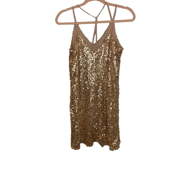 Xhilaration Fab Ladies Gold Nude Sequin Dress Cocktail Party Size XSmall NWT! - Picture 2 of 8